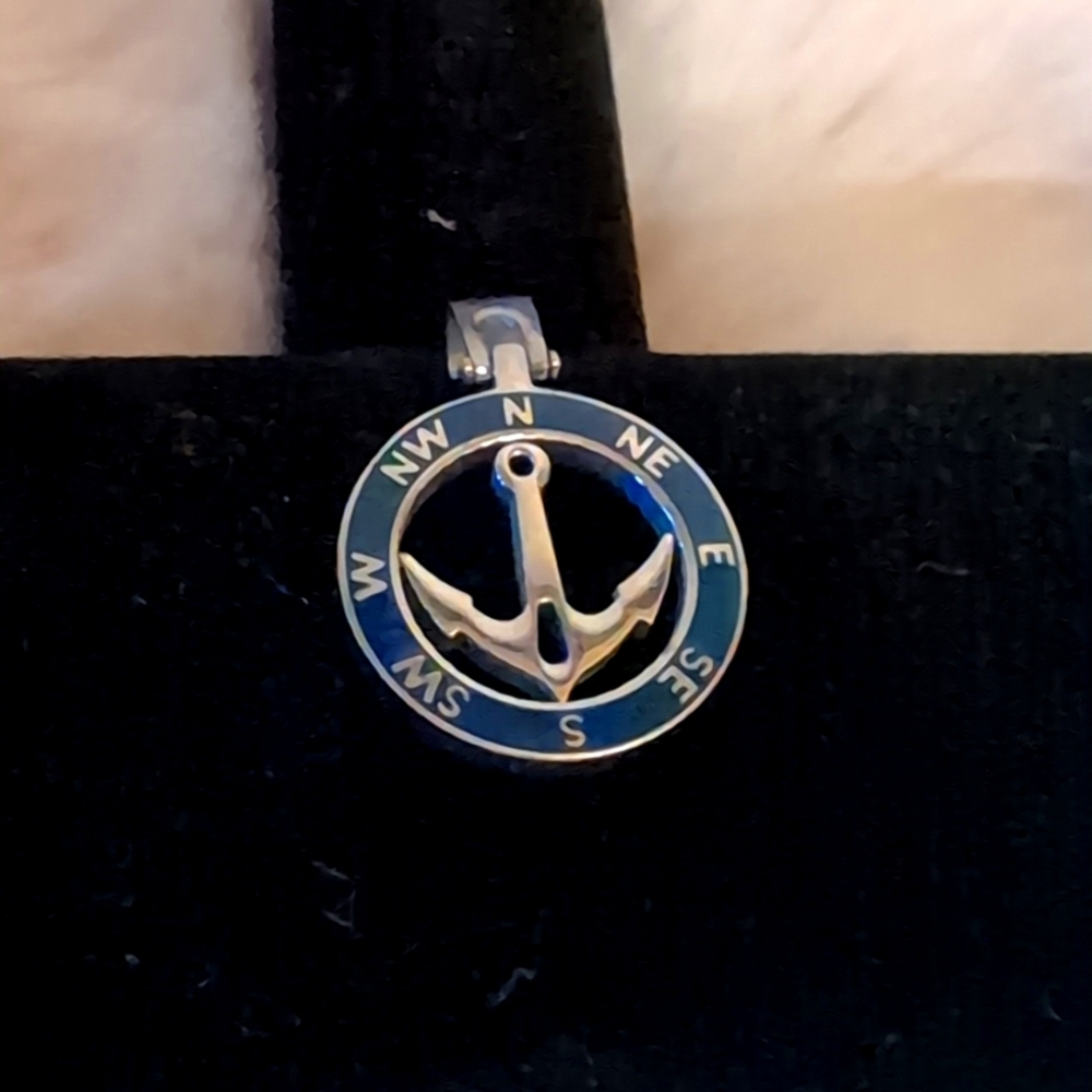 Forzieri| Stainless Steel Cutout Anchor Pendant Blue Enamel Detail
